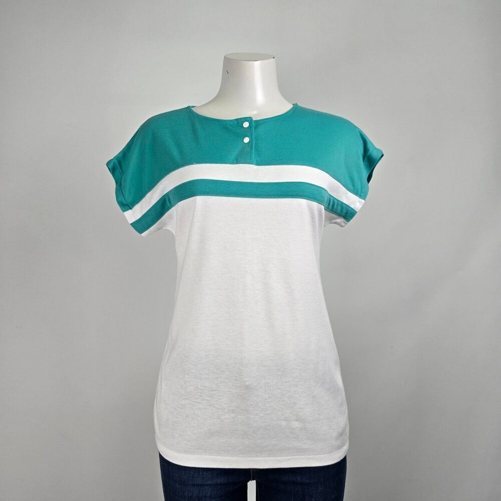 Vintage Odyssey Teal Striped Short Sleeve Top Size M